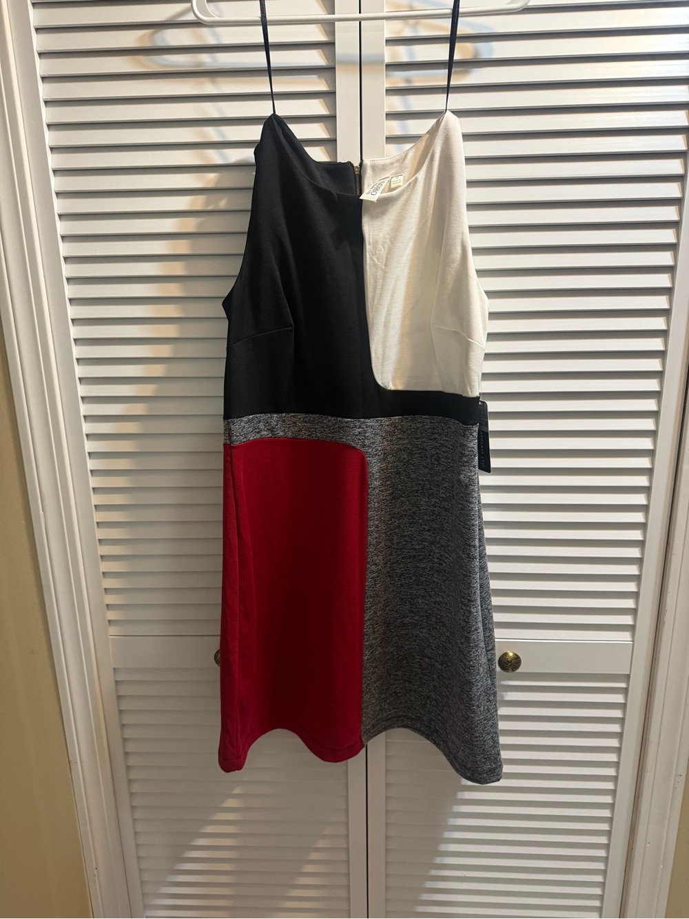 Soho Colorblock Mini Dress in Black, White & Red with Gray Panel